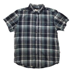 The North Face Hemp Blend Shirt Men's Small Blue Plaid Short Sleeve